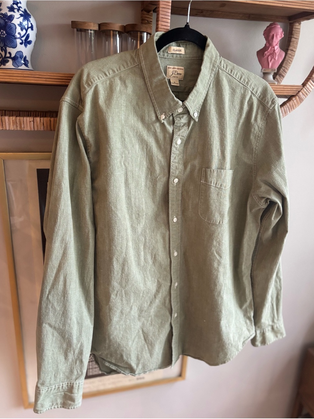 J. Crew Olive Green Stretch Button-Down Shirt